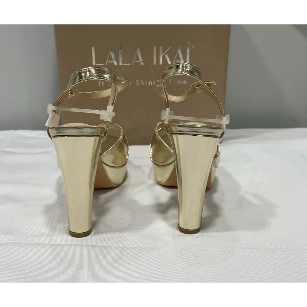 Lala Ikai Woman Metallic Gold Open Toe Platform Chunky Heels NEW Size 37.5 (7.5) - Picture 7 of 9